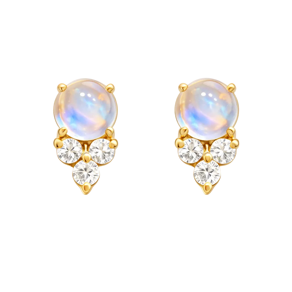 EF-Collection Moonstone and Diamond Trio Studs