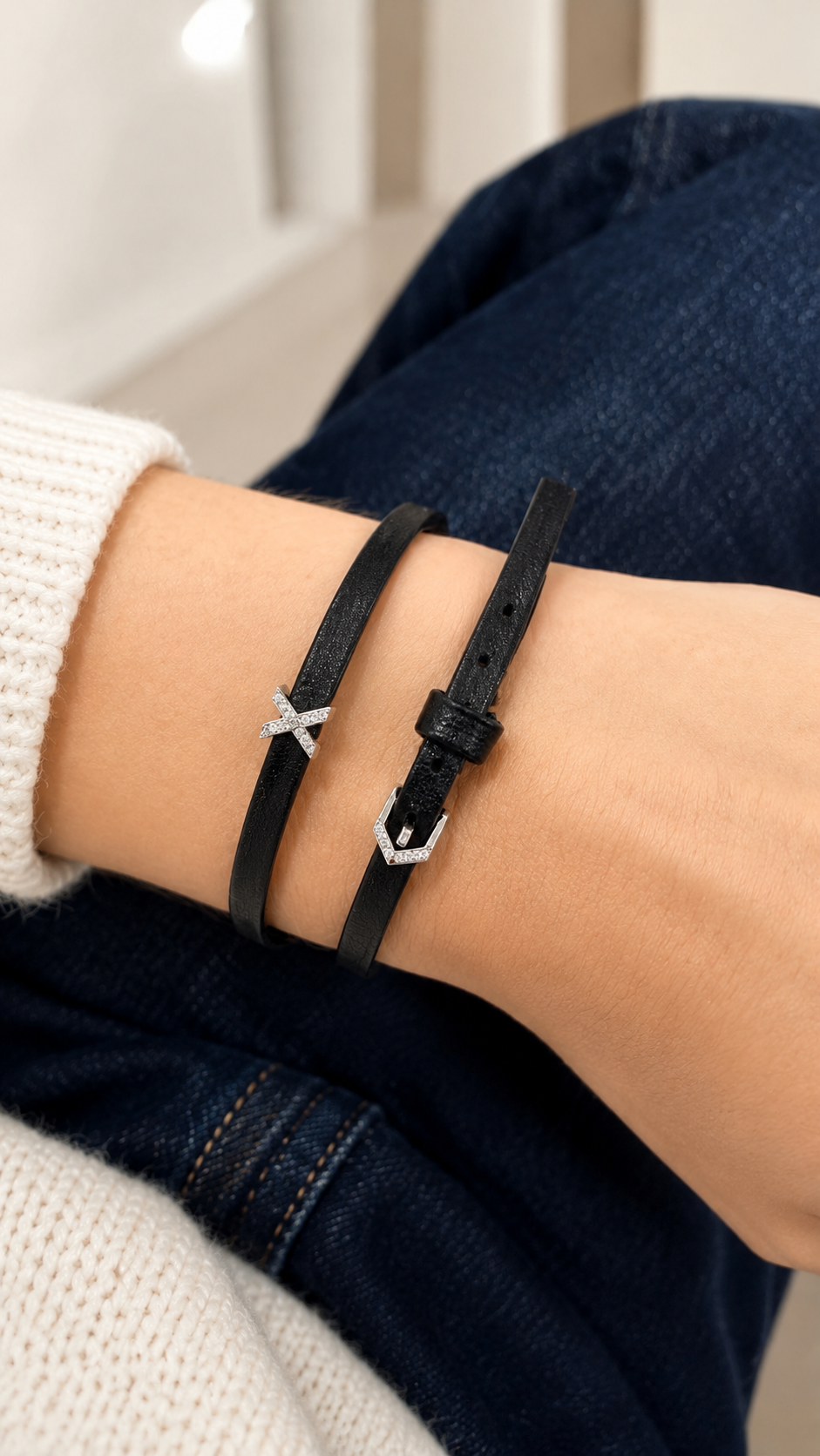 EF-Collection Wrap Leather Choker and Bracelet
