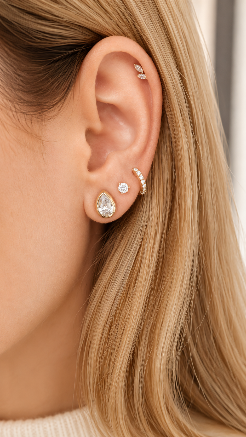 Pear Diamond Bezel Stud Earrings (1.5 Ct)