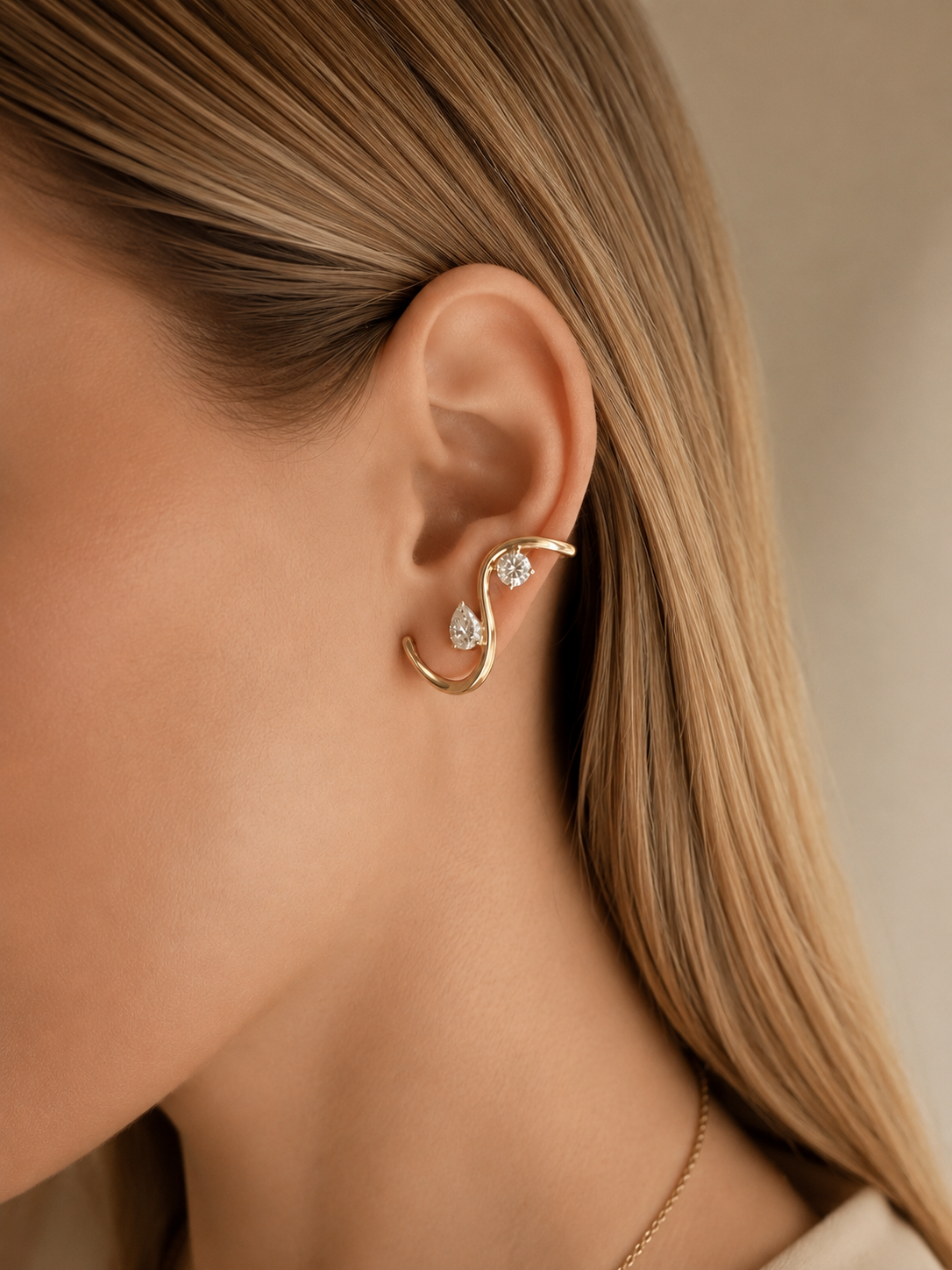 Round & Pear Vine Crawler Earrings