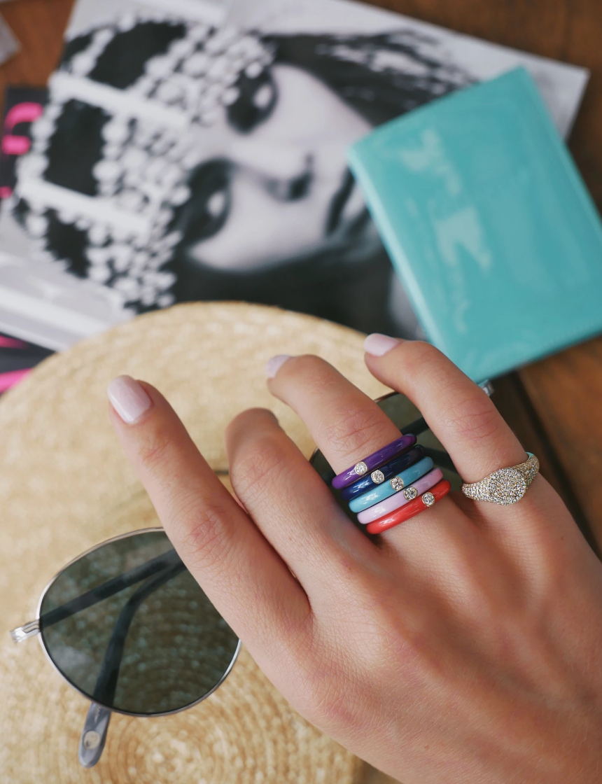 EF-Collection Single Diamond Enamel Stack Ring