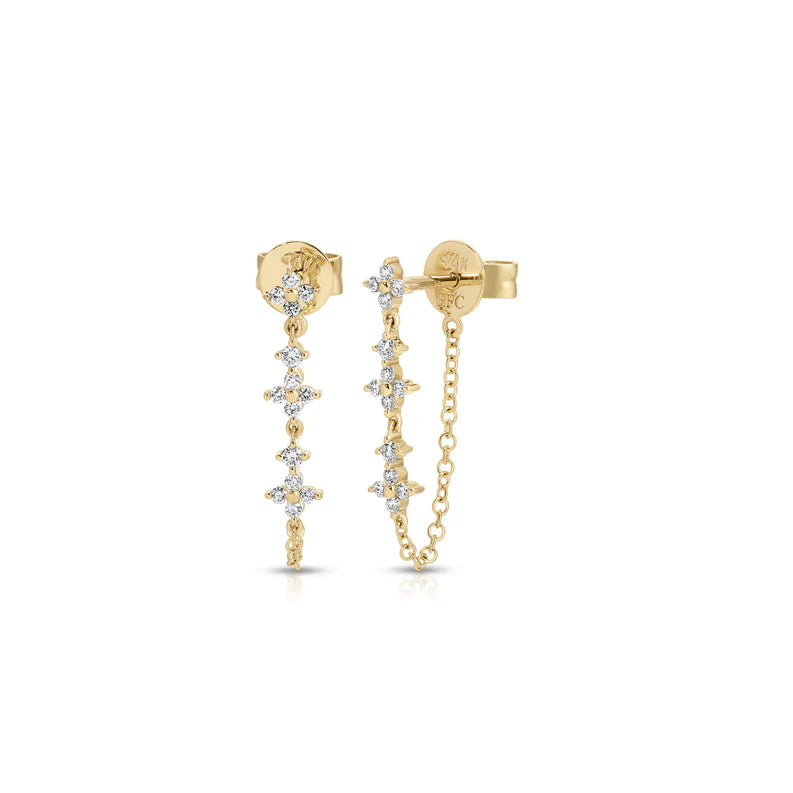 EF-Collection Diamond Fleur Chain Stud Earring