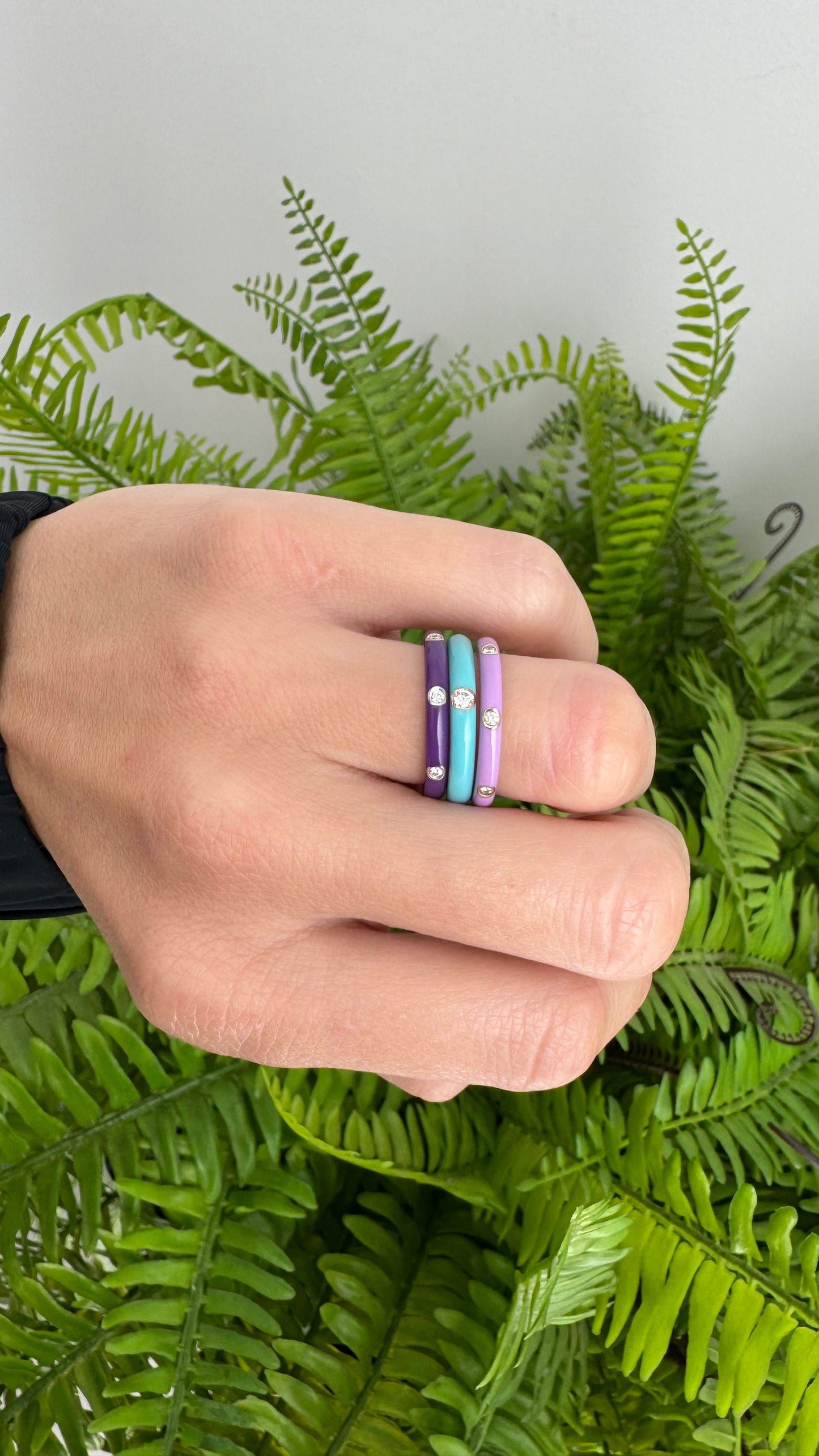 EF-Collection 3 Diamond & Lavender Enamel Stack Ring