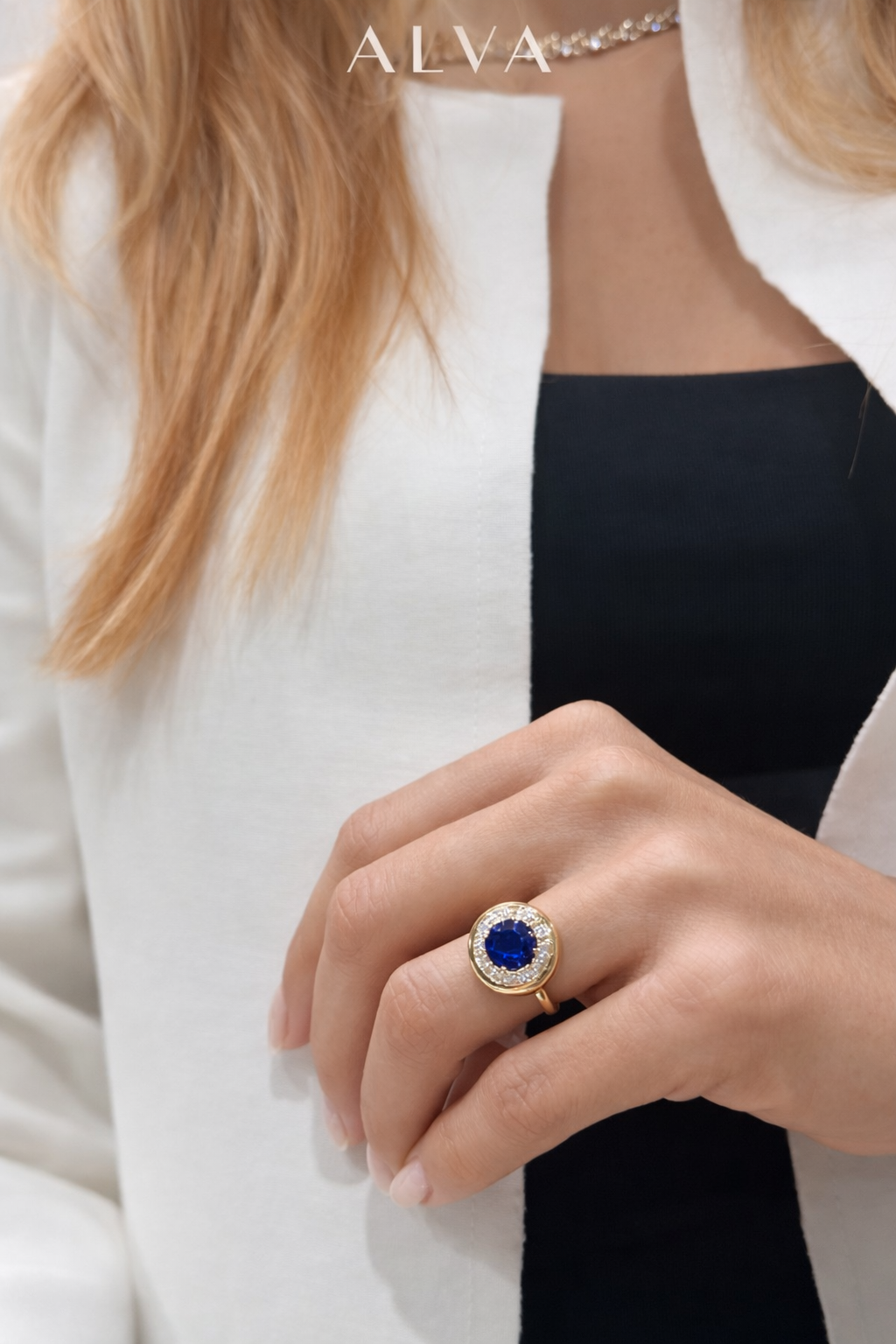 Blue Sapphire & Diamond Diana Ring