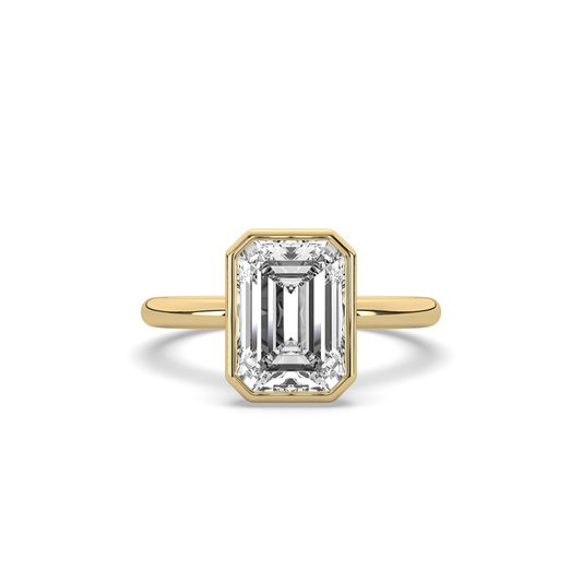 Bezel Emerald Diamond Solitaire Ring