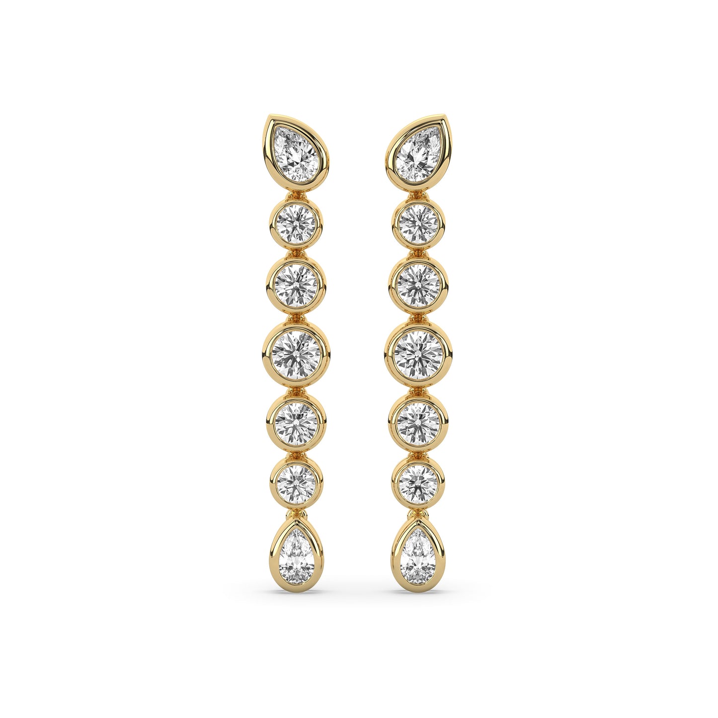 Round & Pear Long Drop Stud Earrings