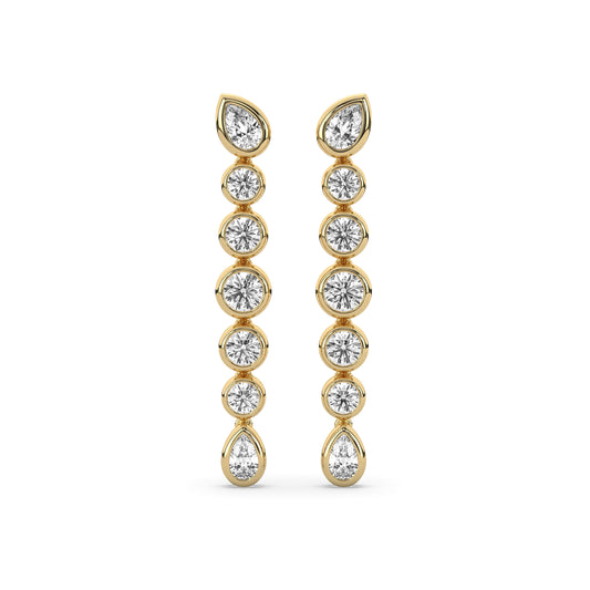 Round & Pear Long Drop Stud Earrings