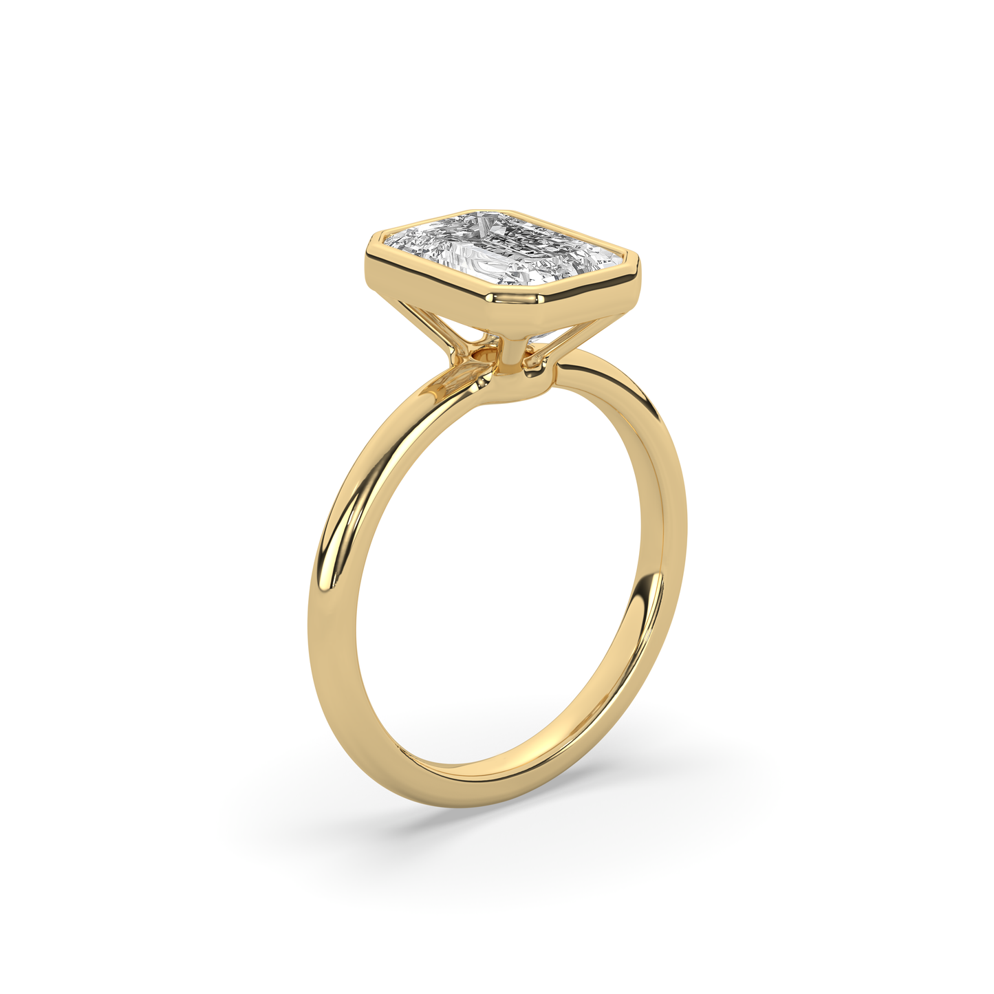 Bezel Emerald Diamond Solitaire Ring