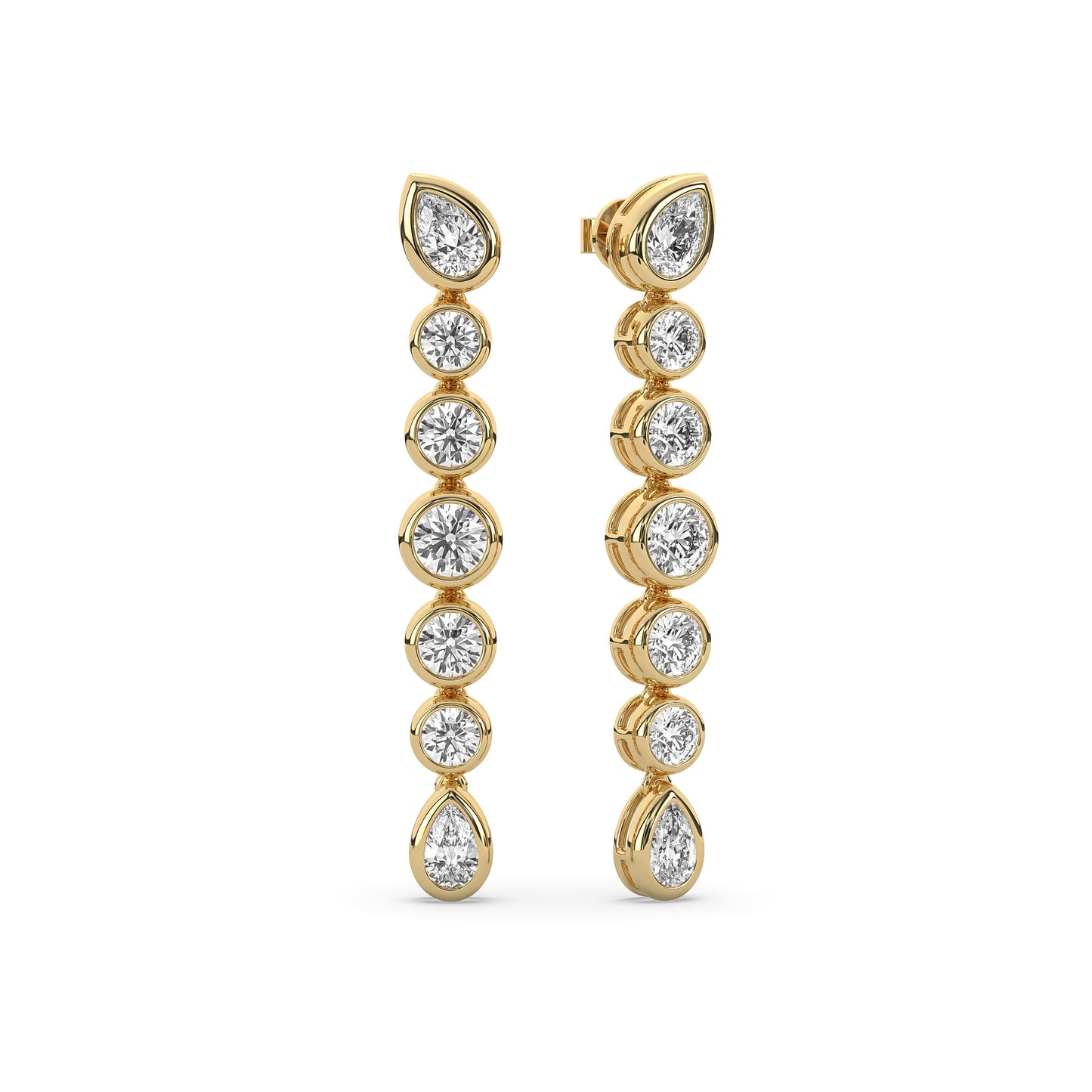 Round & Pear Long Drop Stud Earrings