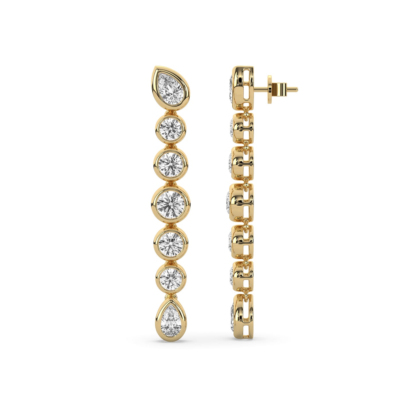 Round & Pear Long Drop Stud Earrings