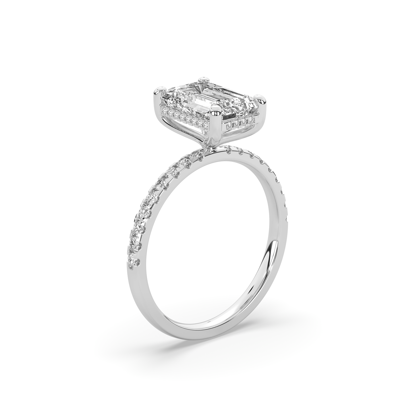 Alva Emerald Cut Diamond Hidden Halo Solitaire Ring
