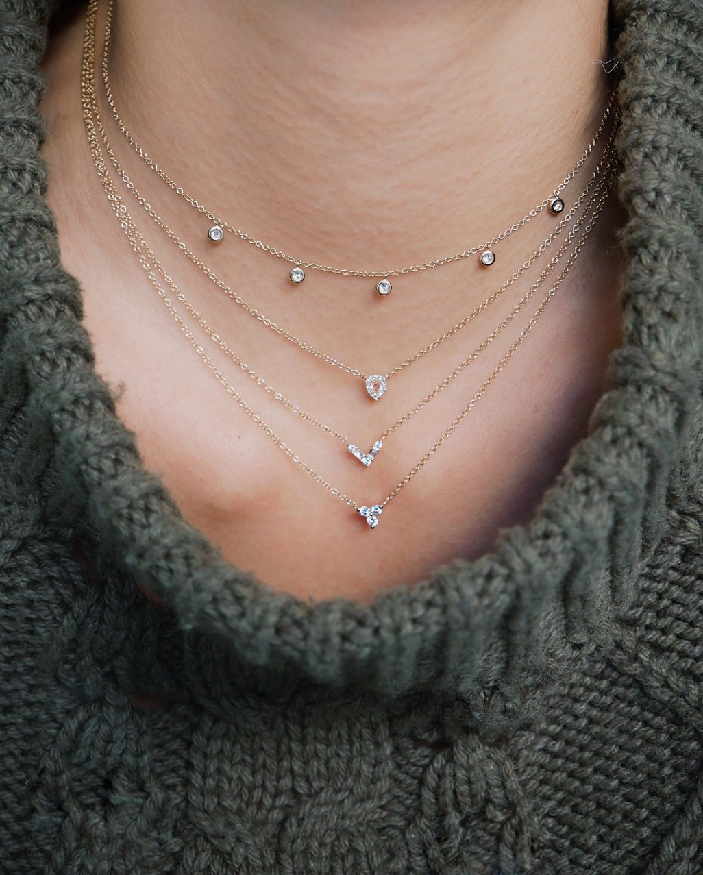 EF-Collection 5 Diamond Bezel Choker Necklace