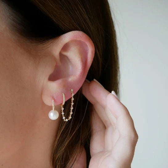 Diamond Mini Huggie and Prong Set Chain Stud Earring