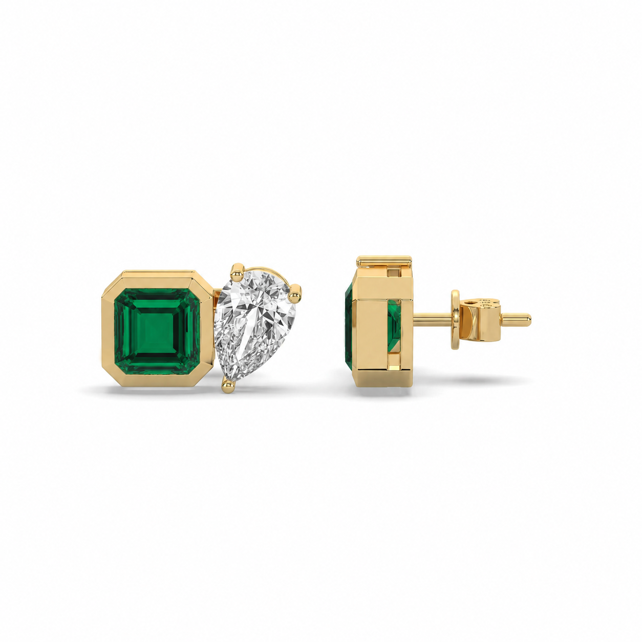 Pear Diamond & Asscher Emerald Studs