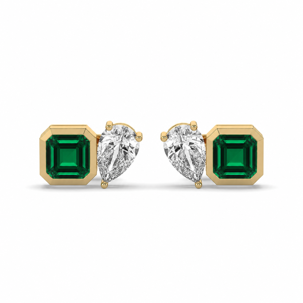 Pear Diamond & Asscher Emerald Studs
