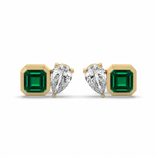 Pear Diamond & Asscher Emerald Studs