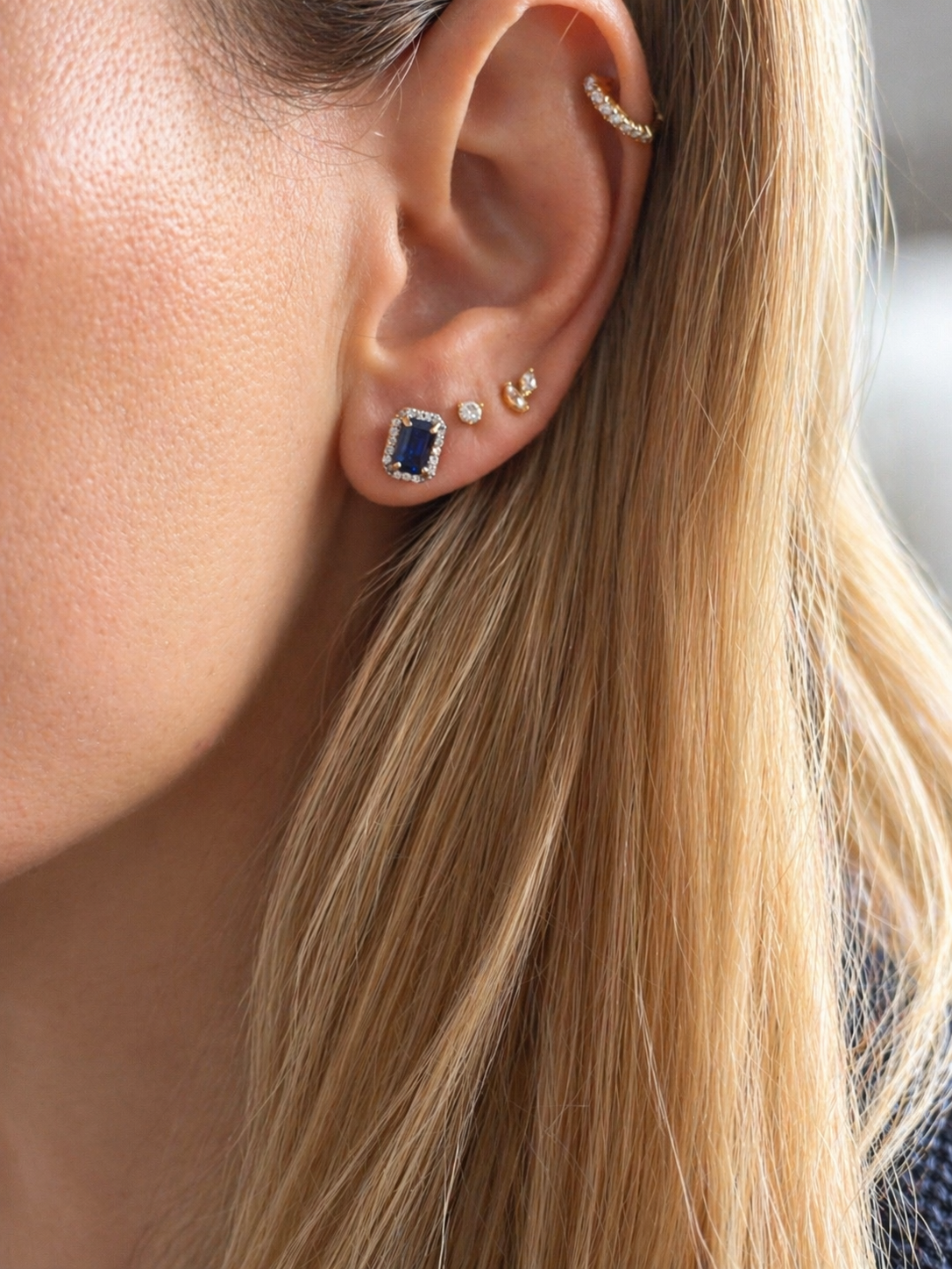 Blue Sapphire and Diamond Halo Earrings