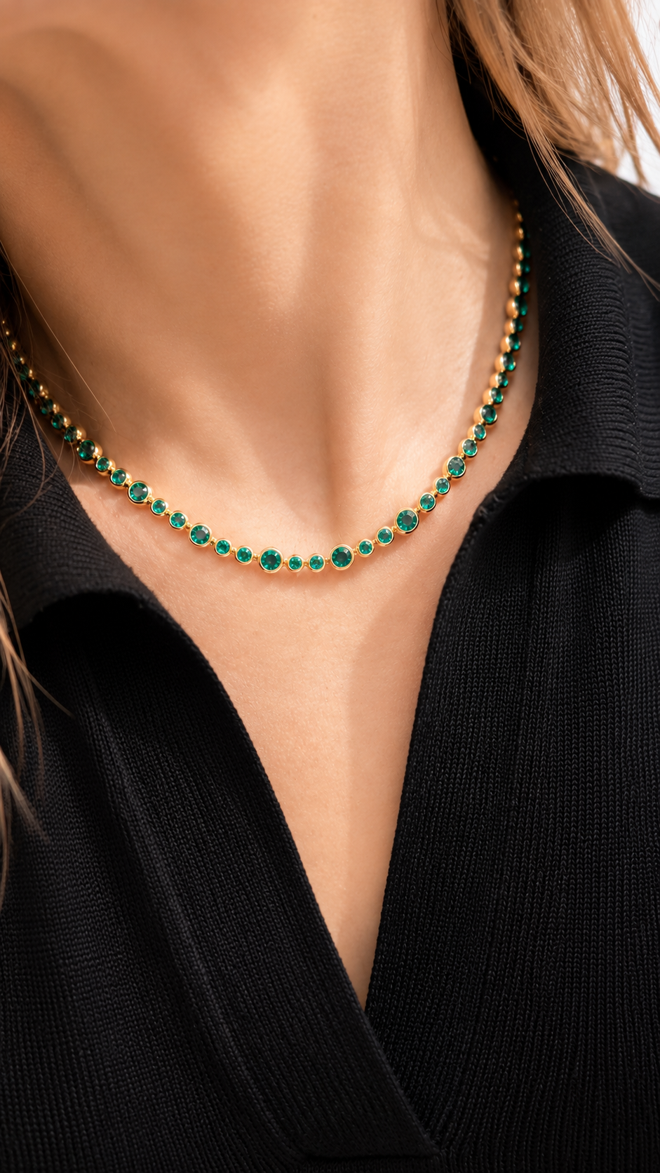 Emerald Tennis Bubble Necklace