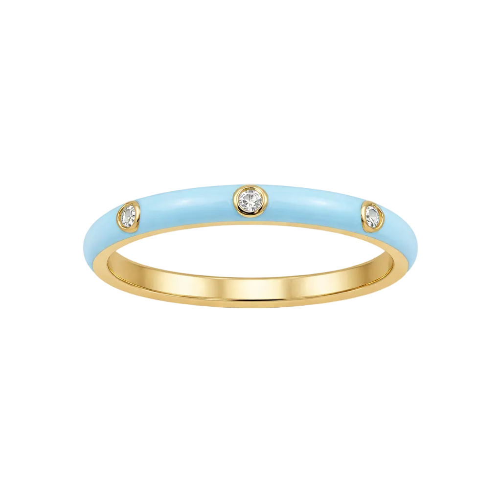 EF-Collection 3 Diamond & Baby Blue Enamel Stack Ring