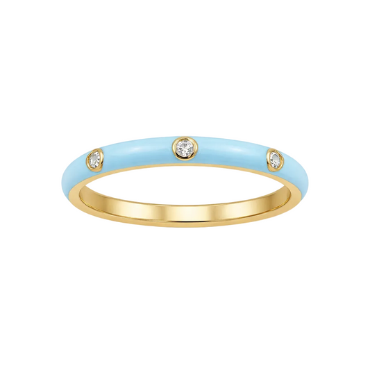 EF-Collection 3 Diamond & Baby Blue Enamel Stack Ring