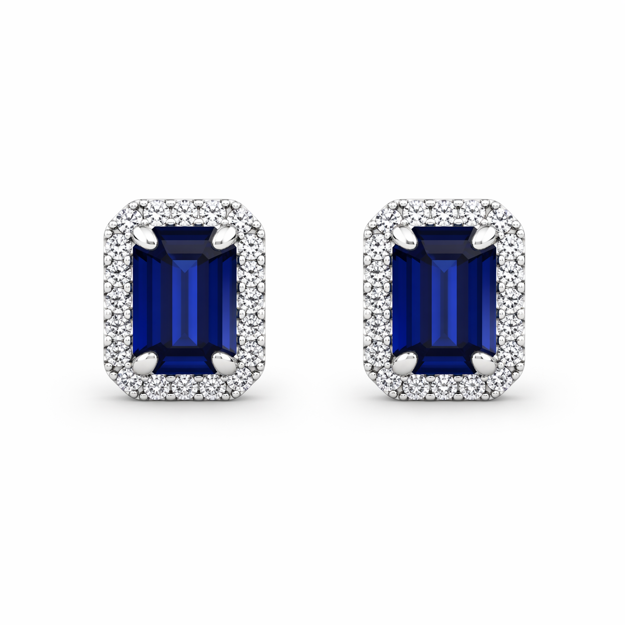 Blue Sapphire and Diamond Halo Earrings