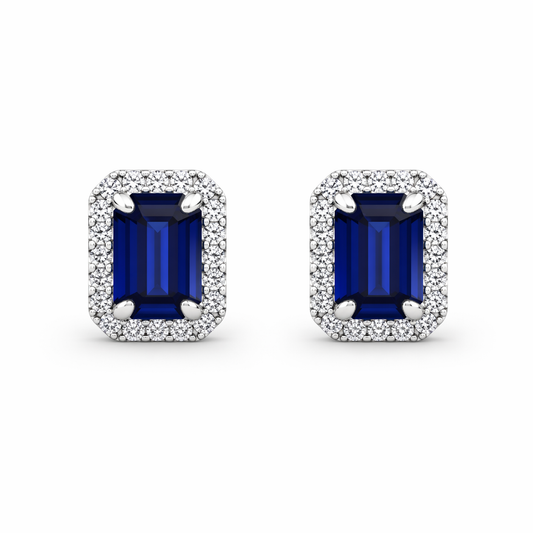 Blue Sapphire and Diamond Halo Earrings
