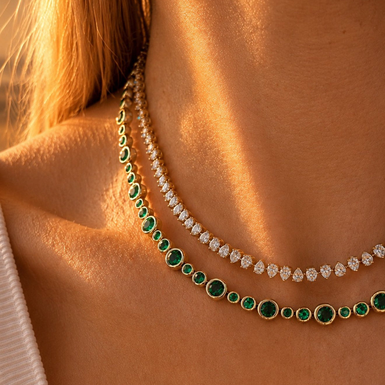 Emerald Tennis Bubble Necklace