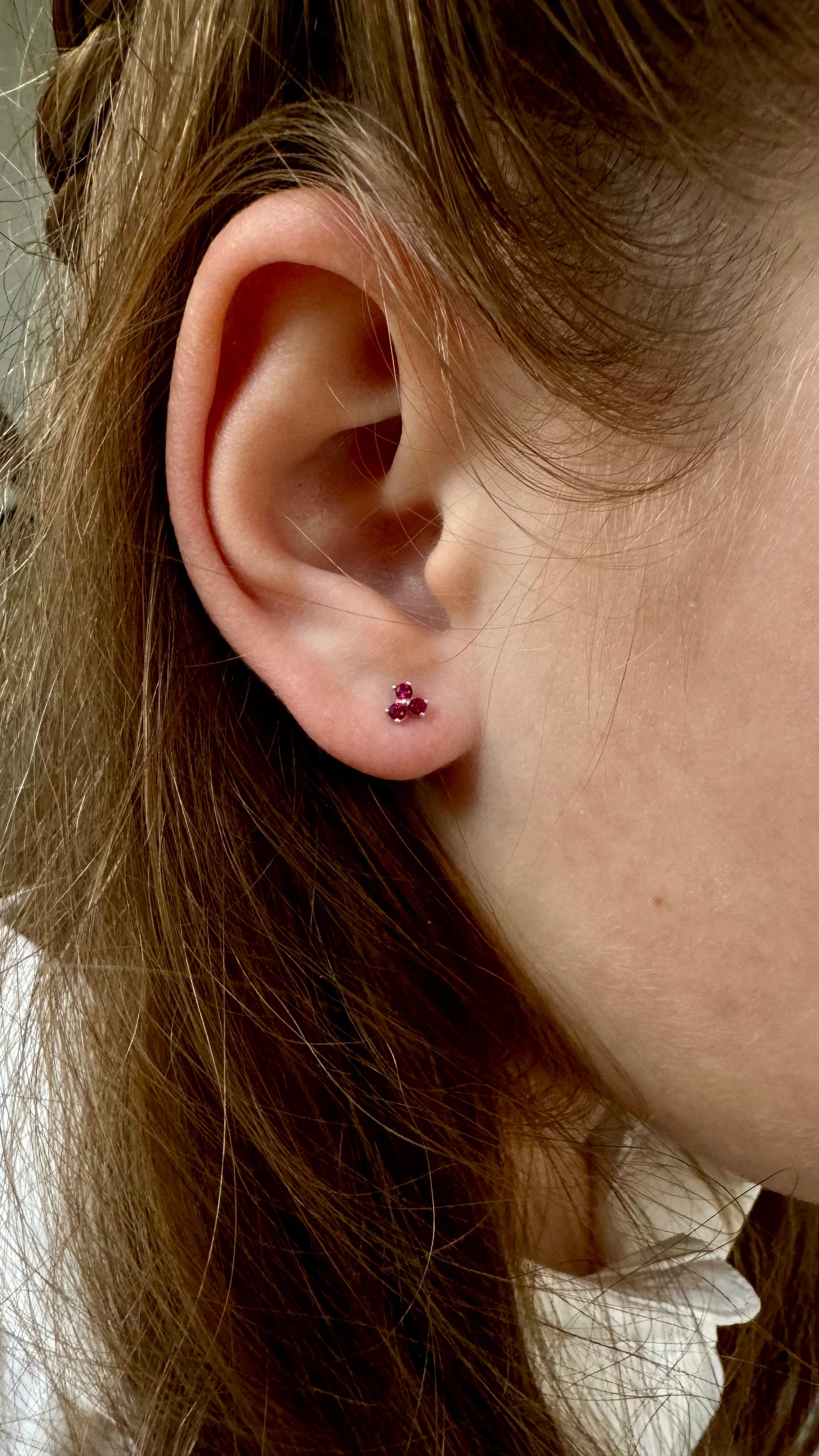 White Gold Ruby Trio Studs