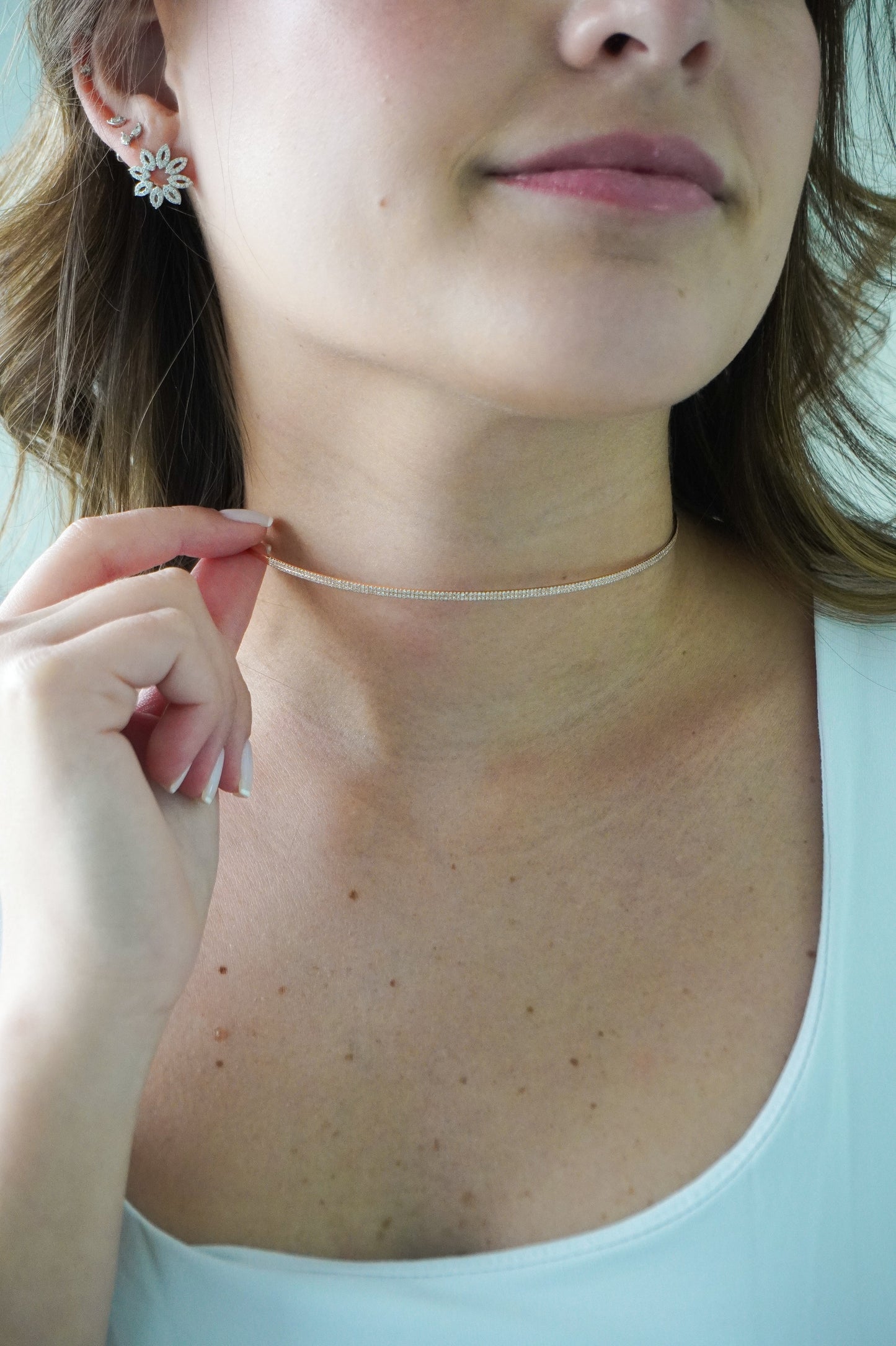 EF-Collection Double Row Diamond Pavé Choker