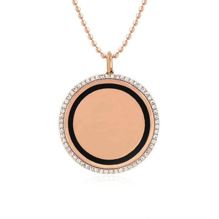 EF-Collection Black Enamel Engravable Disc Necklace