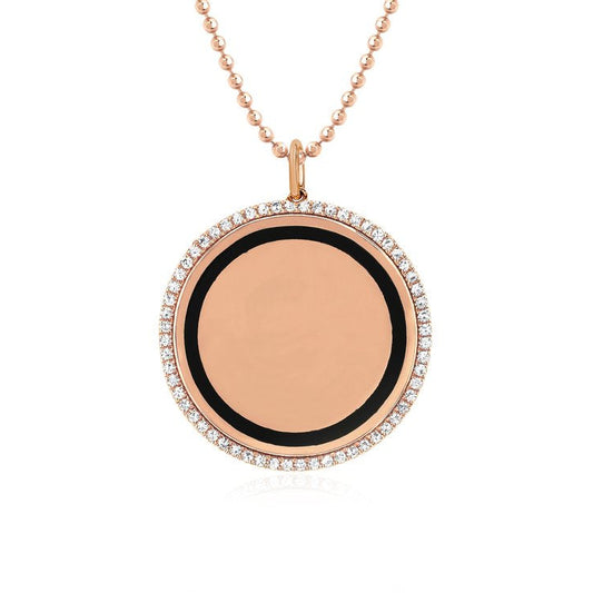 EF-Collection Black Enamel Engravable Disc Necklace