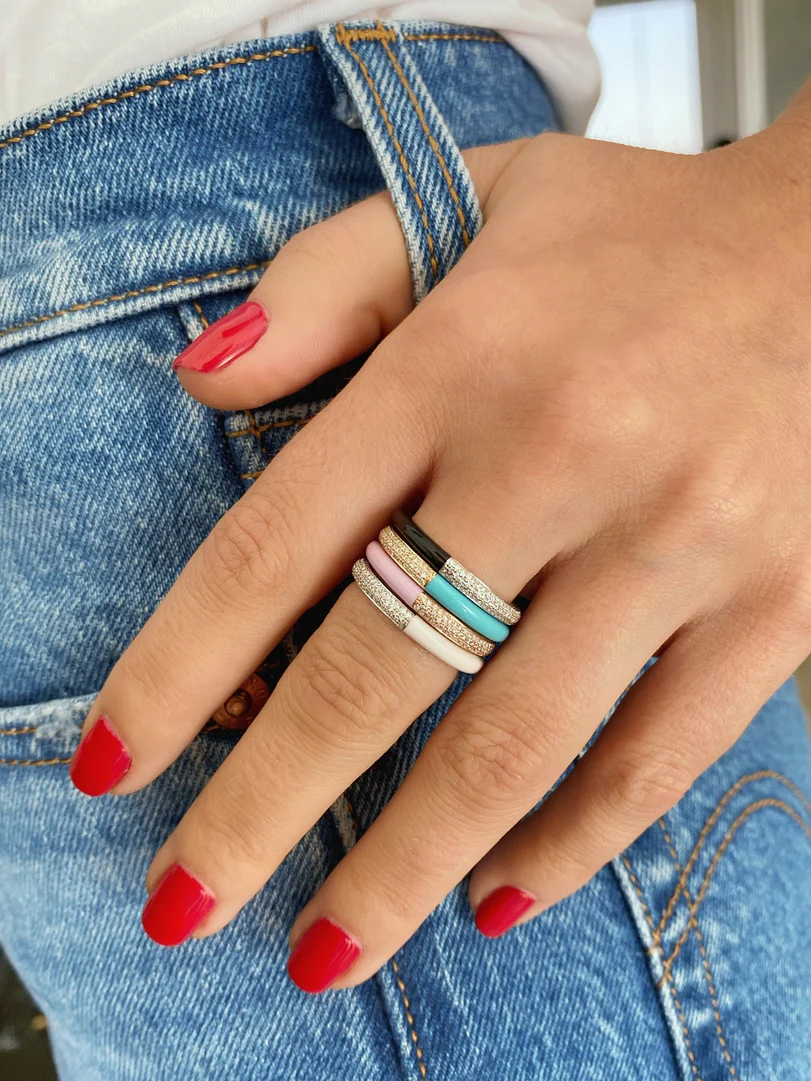 EF-Collection White Enamel & Pave Ring