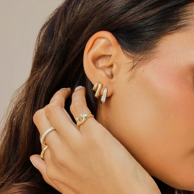 EF-Collection Double Gold Jumbo Huggie Earring