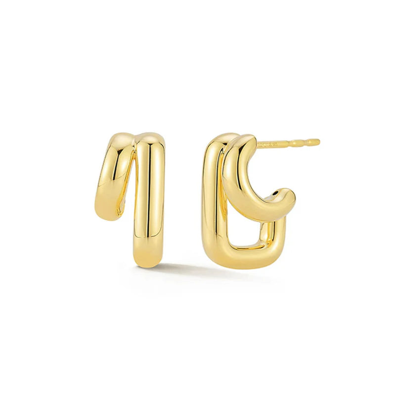 EF-Collection Double Gold Jumbo Huggie Earring
