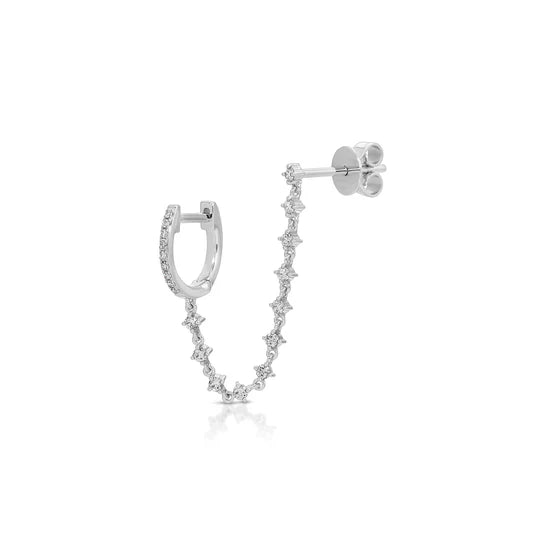 Diamond Mini Huggie and Prong Set Chain Stud Earring
