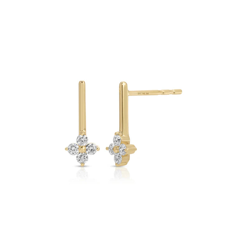 EF-Collection Diamond Fleur Bar Stud Earrings
