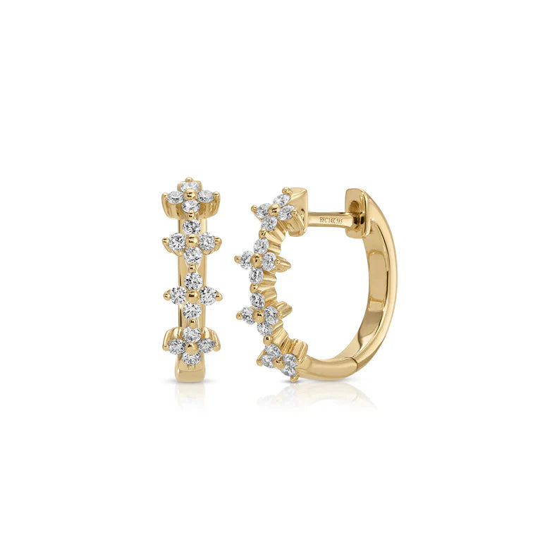EF-Collection Diamond Fleur Huggie Earrings
