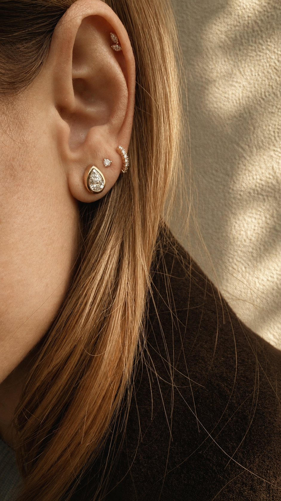 Pear Diamond Bezel Stud Earrings (2 Ct)