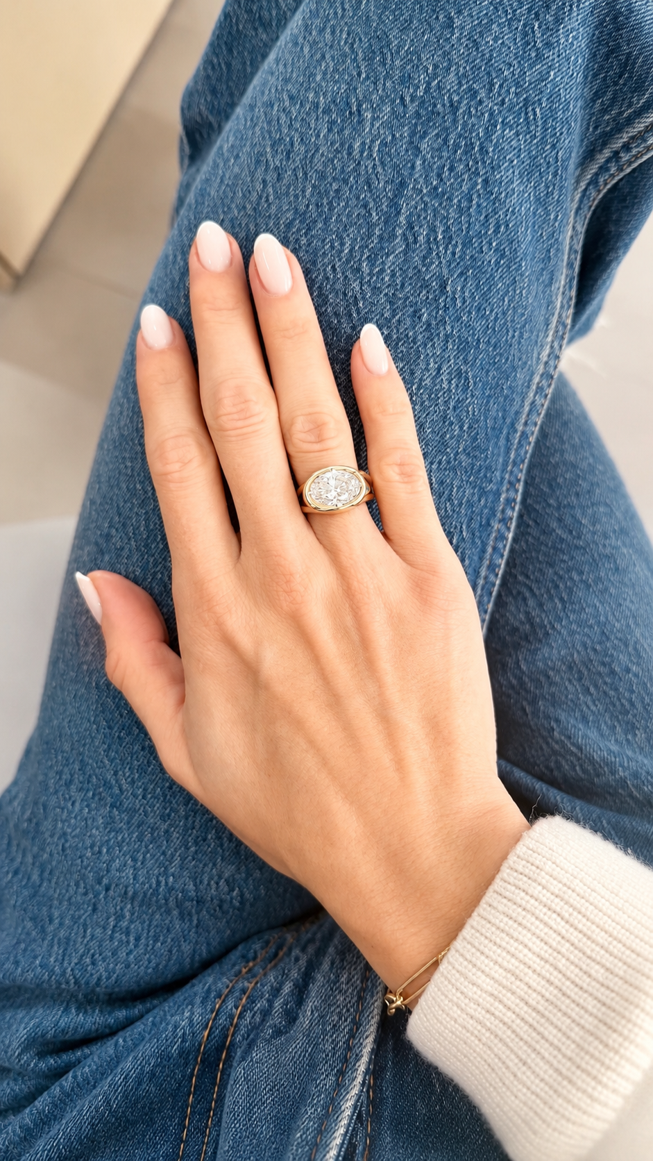 East West Oval Diamond Cocktail Ring