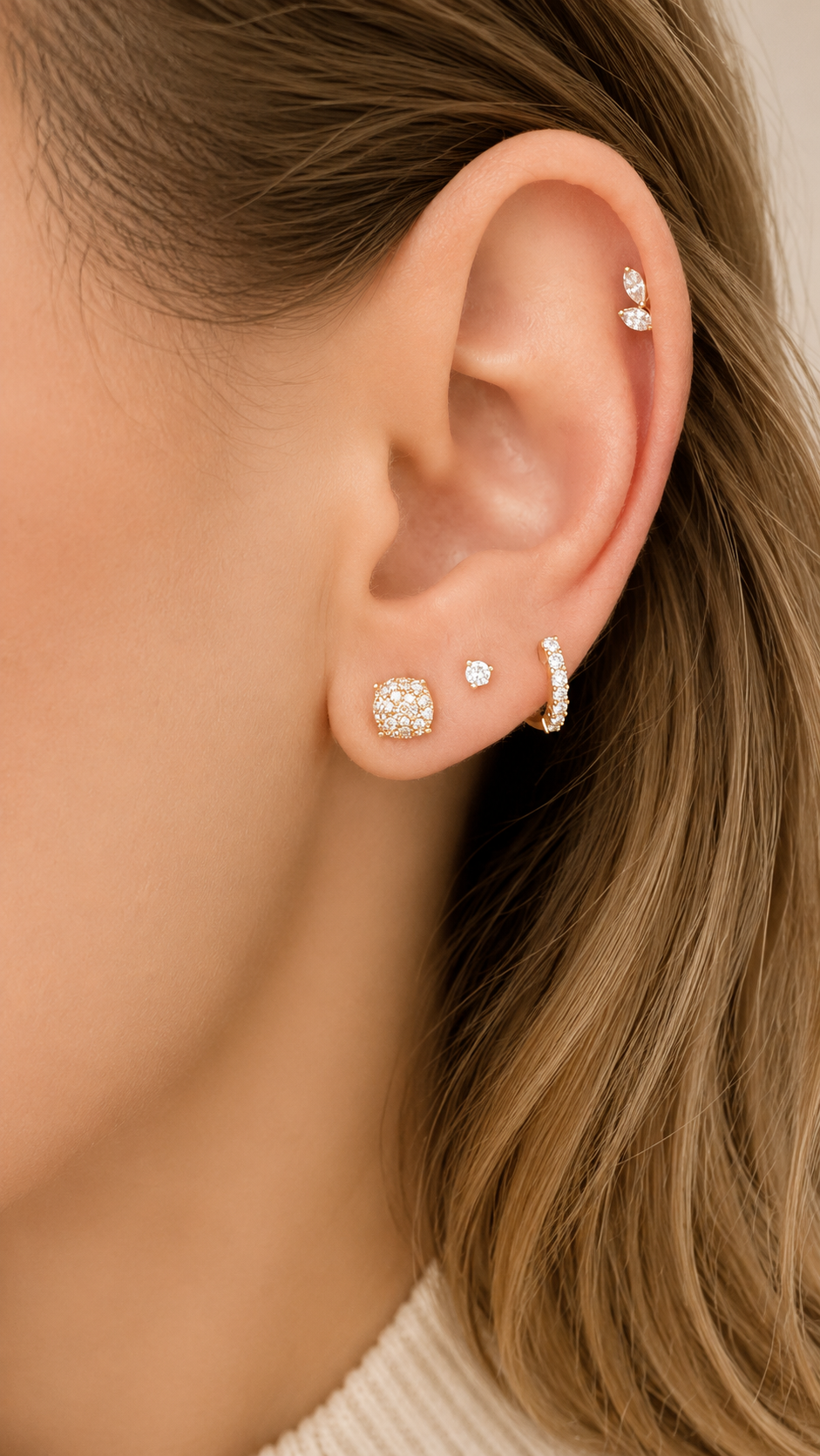 Diamond Button Diamond Pavé Stud Earrings