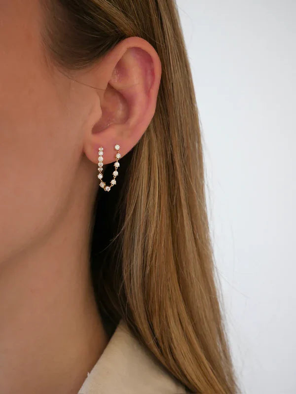 EF-Collection Jumbo Diamond Mini Huggie and Prong Set Chain Stud Earring