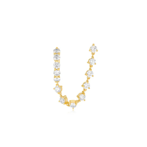 EF-Collection Jumbo Diamond Mini Huggie and Prong Set Chain Stud Earring