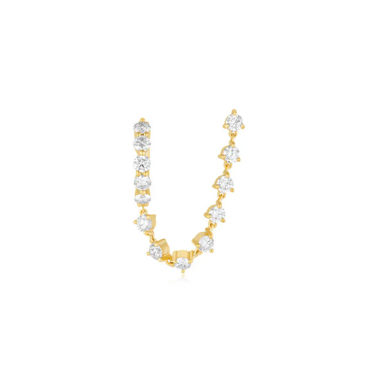 EF-Collection Jumbo Diamond Mini Huggie and Prong Set Chain Stud Earring