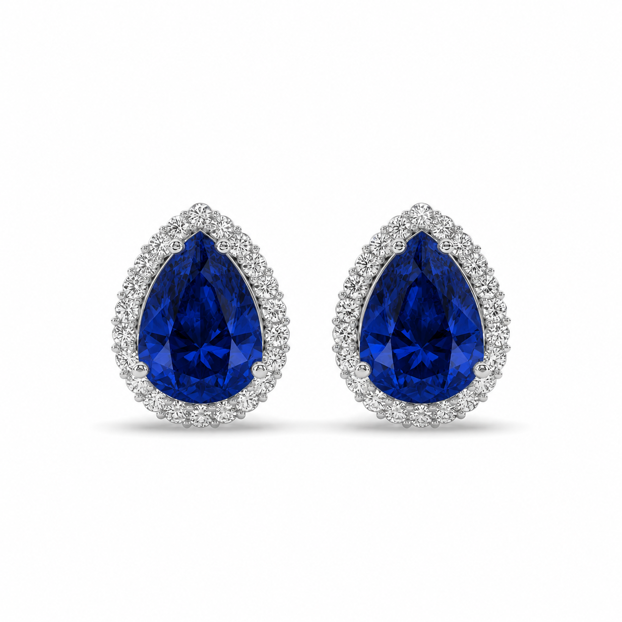 Pear Blue Sapphire & Diamond Stud Earrings