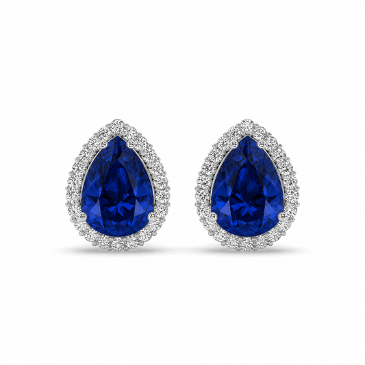 Pear Blue Sapphire & Diamond Stud Earrings