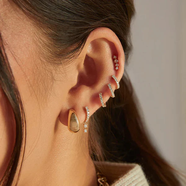 EF-Collection Prong Set Diamond Double Drop Mini Huggie Earring