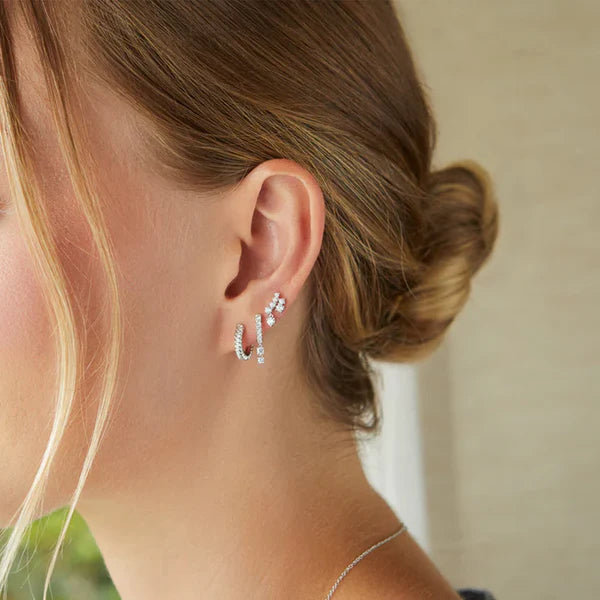 EF-Collection Prong Set Diamond Double Drop Mini Huggie Earring