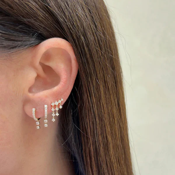 EF-Collection Prong Set Diamond Double Drop Mini Huggie Earring