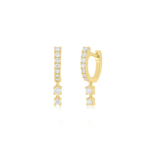 EF-Collection Prong Set Diamond Double Drop Mini Huggie Earring