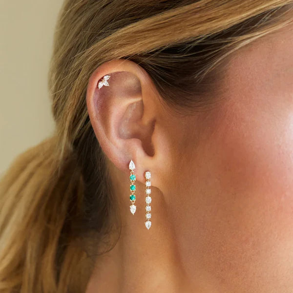 EF-Collection Triple Diamond Mini Pear Stud Earrings
